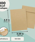 Brown Seed Packets 4.5 By 3.25 Inches 100 Pack Blank Envelopes For Seeds, Coins, Keys And Tiny Parts, labeled dimensions