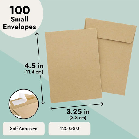 Brown Seed Packets 4.5 By 3.25 Inches 100 Pack Blank Envelopes For Seeds, Coins, Keys And Tiny Parts, labeled dimensions