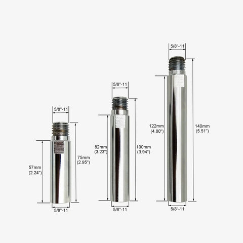 Built Like A Tank 5/8 Inch 11 Thread Angle Grinder Extension Shaft Set With Durable Steel Construction Car Polisher Adapter dimensions for three-piece kit.