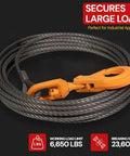Heavy Duty Half Inch By 75 Foot Winch Cable Rope For Wrecker Tow Trucks With Steel Core And G80 Hook, black cable and orange hook