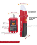 AC Circuit Breaker Finder And Tracer Kit With Built In GFCI Outlet Tester 90 120V USA shown with dimensions and indicators