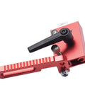 Beefed Up Adjustable Miter Track Stop For Table Saw And CNC Router Table Red Aluminum Alloy T Slot Fence Flip Stop Jig close-up view