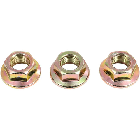 Three zinc-plated hex flange nuts for Upgrade Your Grass Cutting Game With This Fresh 50 Inch Mower Deck Rebuild Kit Packed With Solid Spindle Assemblies, Razor Sharp Blades And A Heavy Duty Drive Belt That Totally Fits Your Craftsman Z5600 Or Z5650 Zero Turn Mowers For Peak Performance.