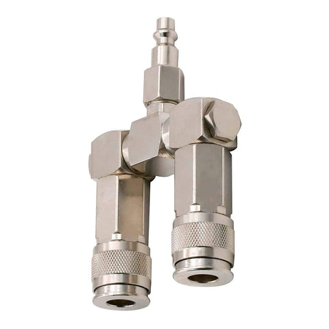 Two Way Air Manifold 3 Port Industrial Pneumatic Quick Connect Swivel Socket 360 Degree Hose Splitter Line Connector For Compressors And Air Tools In Home Garages And Pro Shops