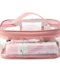 Two Pack Transparent Waterproof Makeup Bag Set With Zippered Cosmetic Pouches For Travel Grab And Go Easy Access Clear PVC Toiletry Organizer