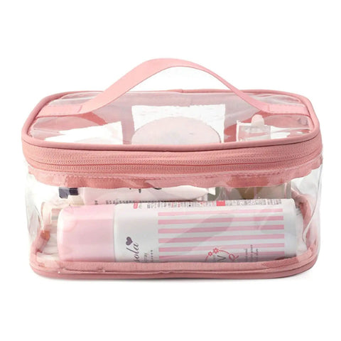 Two Pack Transparent Waterproof Makeup Bag Set With Zippered Cosmetic Pouches For Travel Grab And Go Easy Access Clear PVC Toiletry Organizer
