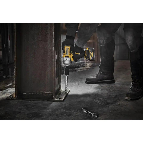 Ultra High Torque 1/2 Inch Cordless Impact Wrench 20V Max Brushless Bare Tool in use on metal structure base