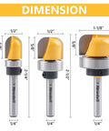 Three Piece Bowl And Tray Template Router Bit Set With 1/4 Inch Shank Carbide Round Nose Bits And Bearing For Dish Carving, Diameters 1/2 Inch, 3/4 Inch, 1-1/8 Inch, Durable Woodworking Router Bits