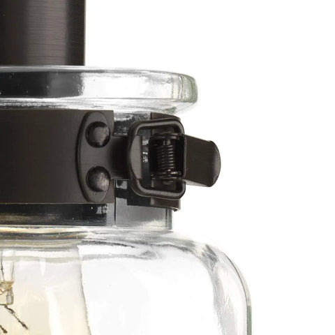 Close-up of clear glass shade detail on Super Cool Antique Bronze Farmhouse Two Light Bath Vanity Light With Clear Glass