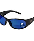 Elite Safety Glasses With Blue Mirror Lenses Black Frame ANSI Z87.1 Rated Outdoor Sunglasses For Eye Protection Built For All Day Comfort Smoke Tint 12 Pairs Per Case
