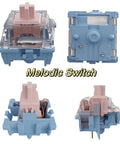 Gateron Melodic Switches 5 Pin 60GF Clicky Mechanical Keyboard Switches For MX Mechanical Keyboard Dual Rail Design With Stable Stem And Crisp Melodic Sound Factory Pre Lubed Pack Of 72, blue and pink switch views
