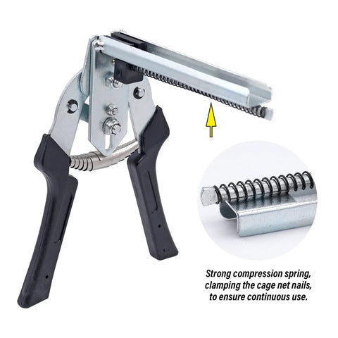 Type M Hog Nail Ring Pliers Kit With 2400 M Clips For Fence Fastening, featuring manganese steel pliers with compression spring.