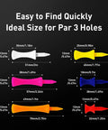 Unbreakable Castle Golf Tees Set In Mixed Colors 100 Count Step-Down Plastic Golf Tees for Practice Sizes Displayed