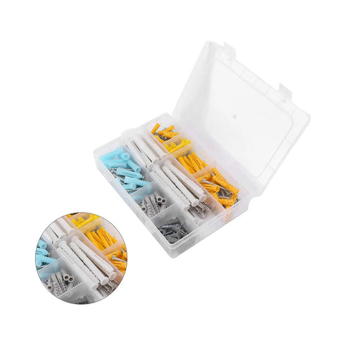 200 Piece Self Tapping Screw Kit With Anchors In Stainless Steel For Home Kitchen And Furniture Repairs, Includes 10 Sizes In 4 Colors, Organized Plastic Storage Box For Quick Grab And Go DIY Fixes
