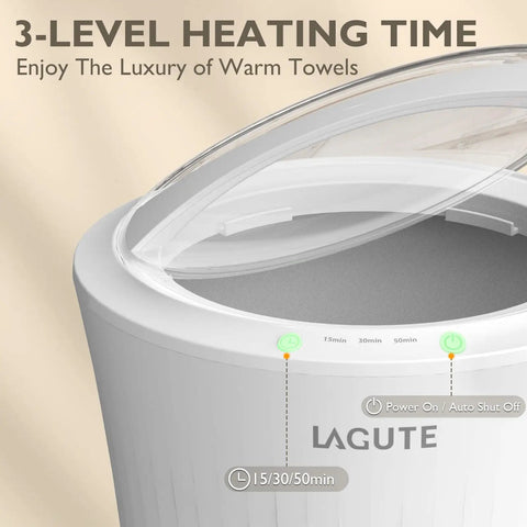 Close-up of Dope 20L Towel Warmer For Bathroom With 3 Level Timer Alarm RGB Light Auto Shut Off with open lid, showing controls.