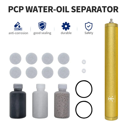 4500 Psi PCP Air Compressor Oil Water Filter With Slick Silver Release Valve Diving Separator And Odor Activated Carbon components