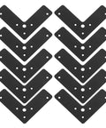 Ten Beefed-Up Heavy Duty L Shaped Corner Brackets Set in Black Stainless Steel, arranged in two columns