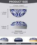 Ink Blue White Scroll Tile Cabinet Handles 2 Pack 3 Inch Hole Center Semicircle Drawer Pulls Solid Zinc Alloy Hardware measurements