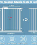 Diagram of Extra Wide Baby Gate For Doorways 57.5 To 62 Inches Adjustable 30 Inch Tall Metal Gate With Double Lock Mechanism