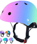 Adjustable Color Gradient Kid Bike Helmet For Ages 2 To 14 Kid Friendly Multi Sport Safety Gear For Cycling Skateboard Scooter Inline Skates And Rollerblading With Double Adjustment Dial And Skin Friendly Chin Strap