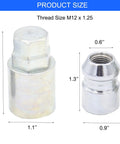 Street Tough Heavy Duty Keyed Wheel Lock Lug Nuts M12x1.25 with dimensions 1.9" height and 1.1" width.