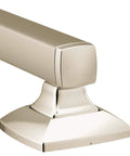 Close-up of 24 Inch Stainless Steel Bathroom Grab Bar In Polished Nickel, showing corner design and mounting base.