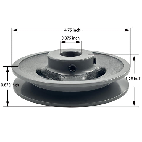7/8 Inch Bore V Belt Pulley With 4.75 Inch Outside Diameter Cast Iron One Groove Sheave For A AX B BX 4L 5L V Belts Standard 3/16x3/32 Keyseats Statistically Balanced And Rust Resistant Finish