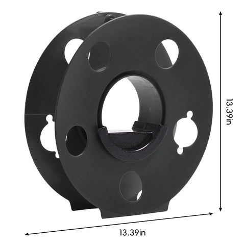 Portable Heavy Duty Cord Storage Reel With Center Rotating Handle holds up to 125 feet of sixteen three cords, 13.39-inch size