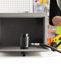 Heavy Duty Hydraulic Knockout Punch Kit 4 Piece Set tool setup in workshop with conduit punch visible