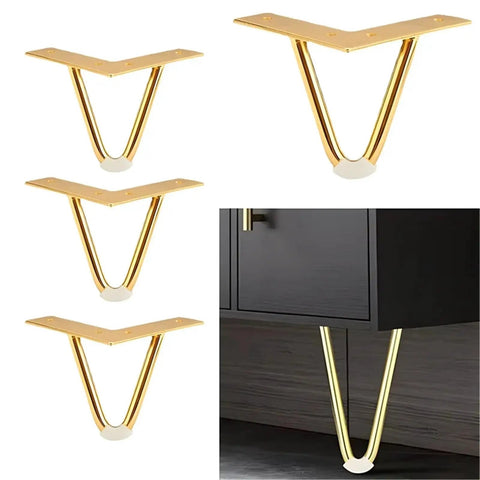 Beefy Heavy Duty Black Metal Furniture Feet Four Pack 10cm and 15cm V Shaped Two Fork Iron Bedside Table Legs on cabinet