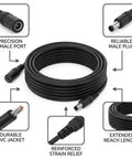 High Performance 18AWG DC Power Extension Cable 5.5mm X 2.1mm Male To Female Power Lead Six Feet Long with durable PVC jacket.