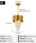 Modern 3 Light Crystal Pendant Chandelier For Dining Room And Kitchen Island With Dimmable Soft Glow And Lit K9 Crystals Ceiling Hanging Fixture, gold finish with chain dimensions.