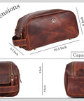 Leather Toiletry Bag For Men On The Go Grooming Travel Kit With Waterproof Lining Buffalo Leather Build Double Zipper Compartment