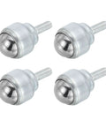 Four Pack Heavy Duty 3/4 Inch Roller Ball Transfer Bearings, durable carbon steel units with threaded studs for easy installation.