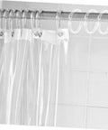 24 Pack Transparent Shower Curtain Rings With Smooth Glide For Roman Rods Flexible Hanging Hooks in use on rod