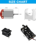 Size chart showing Six Pack DC Motors Kit For DIY Projects With Dope Mini Hobby Motors From 3V To 12V Up To 25000 RPM components.