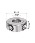 Two Piece Split Shaft Collar Clamp On For 1/2 Inch Shafts, 1-1/8 Inch Outer Diameter, 13/32 Inch Width, 304 Stainless Steel