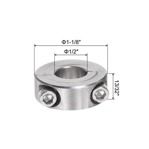 Two Piece Split Shaft Collar Clamp On For 1/2 Inch Shafts, 1-1/8 Inch Outer Diameter, 13/32 Inch Width, 304 Stainless Steel