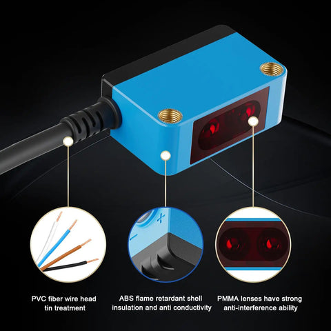 Background Suppression Diffuse Photoelectric Sensor With 10 To 350 Mm Range, 12 To 24 V DC, PNP Output, Color Insensitive Detection, Built For Tough Industrial Use, blue ABS sensor with cable