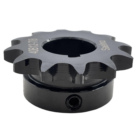 40B12 Seven Eighths Inch Bore Roller Chain Sprocket Type B For Size Forty Chain Twelve Teeth Half Inch Pitch Hardened 1045 Carbon Steel With Thirty Eight To Forty Two HRC Three Sixteenths By Three Thirty Seconds Keyway Two Set Screws At Ninety Degrees