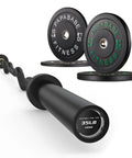 70Lb Bumper Plate Set With Six Point Two Foot Rackable Curl Bar And Two Inch Olympic Weight Plates For General Fitness