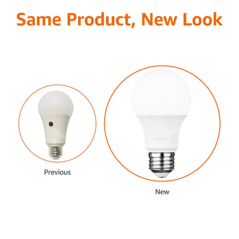Comparison of previous and new Smart Dusk to Dawn LED A19 Outdoor Bulbs With Auto On Off Sensor, E26 Base design