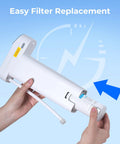 Hands replacing Alkaline Water Filter Replacement For Your Go To Rechargeable Electric Pitcher, Compatible With ED01AW ED01AB ED01 ED02 ED04, Extends Alkaline Lifespan And Boosts pH, Lasts About 3 Months Or 200 Gallons, 3 Pack