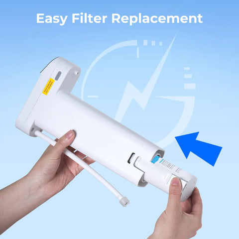 Hands replacing Alkaline Water Filter Replacement For Your Go To Rechargeable Electric Pitcher, Compatible With ED01AW ED01AB ED01 ED02 ED04, Extends Alkaline Lifespan And Boosts pH, Lasts About 3 Months Or 200 Gallons, 3 Pack