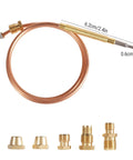 Gas thermocouple kit with copper tube and brass adapters, 900 mm (35.4 in) long, M6x0.75 and M9x1 fittings.