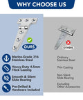 Comparison of Heavy Duty Stainless Steel T Hinge Marine Grade 316 with ordinary hinge, highlighting durability features.