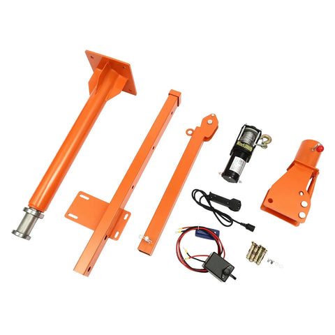 Rock Solid Folding Pickup Truck Bed Crane Hoist With Slick 12V Electric Winch Premium Painted Steel Adjustable Jib Arm And 360 Swivel Base Moving Heavy Gear Like A Boss