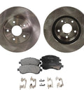 Front brake rotors and pads kit for Subaru Impreza/Legacy (1997-2000); includes 2 rotors, 2 pad sets, and hardware