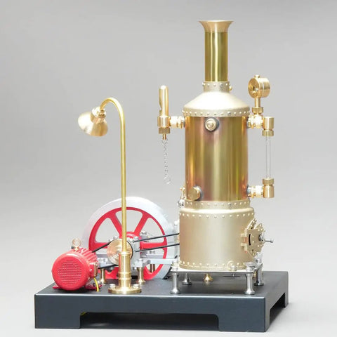 Fully Functional Steam Engine Model Kit For Adults With Boiler System, Generator And Lamp Stand, 38 Piece Educational Physics Experiment Toy For Hands On Learning And Steam Power Enthusiasts all-metal steam engine with boiler, red wheel, and lamp stand