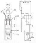 Technical drawing of 5 Pack Momentary Limit Switch Kit With Adjustable Long Lever Arm For Arduino CNC Mill And Laser Plasma Router NC NO